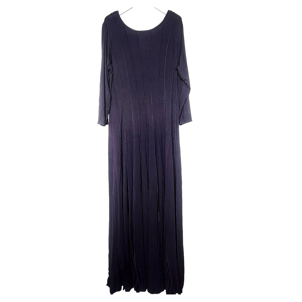 Ashley Stewart Knit Maxi Dress 14/16W Black Pullover Keyhole Witchy Goth Stretch - Picture 2 of 4
